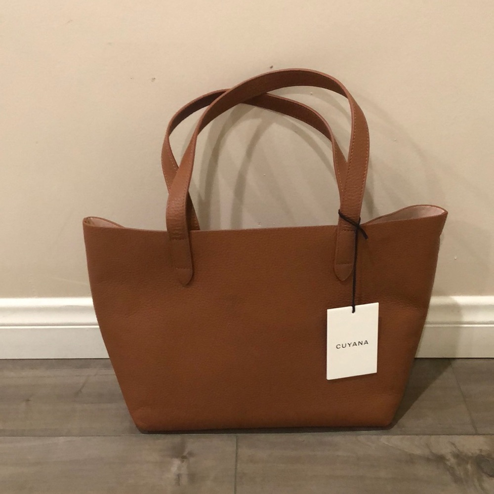 Cuyana Small Structured Leather Tote Caramel/Blush